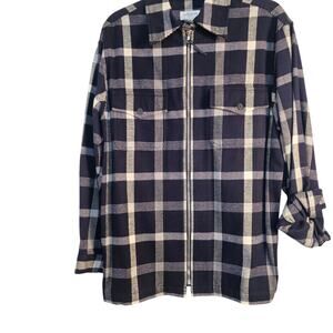 Jones NY Sport  Black /White plaid shirt 100% cotton Shacket  Size Large